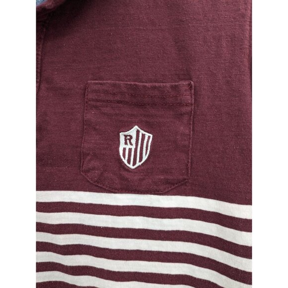 Striped Rugby Polo Shirt Men Size S Crest Patch Preppy Academia Sporty Varsity - Picture 4 of 8